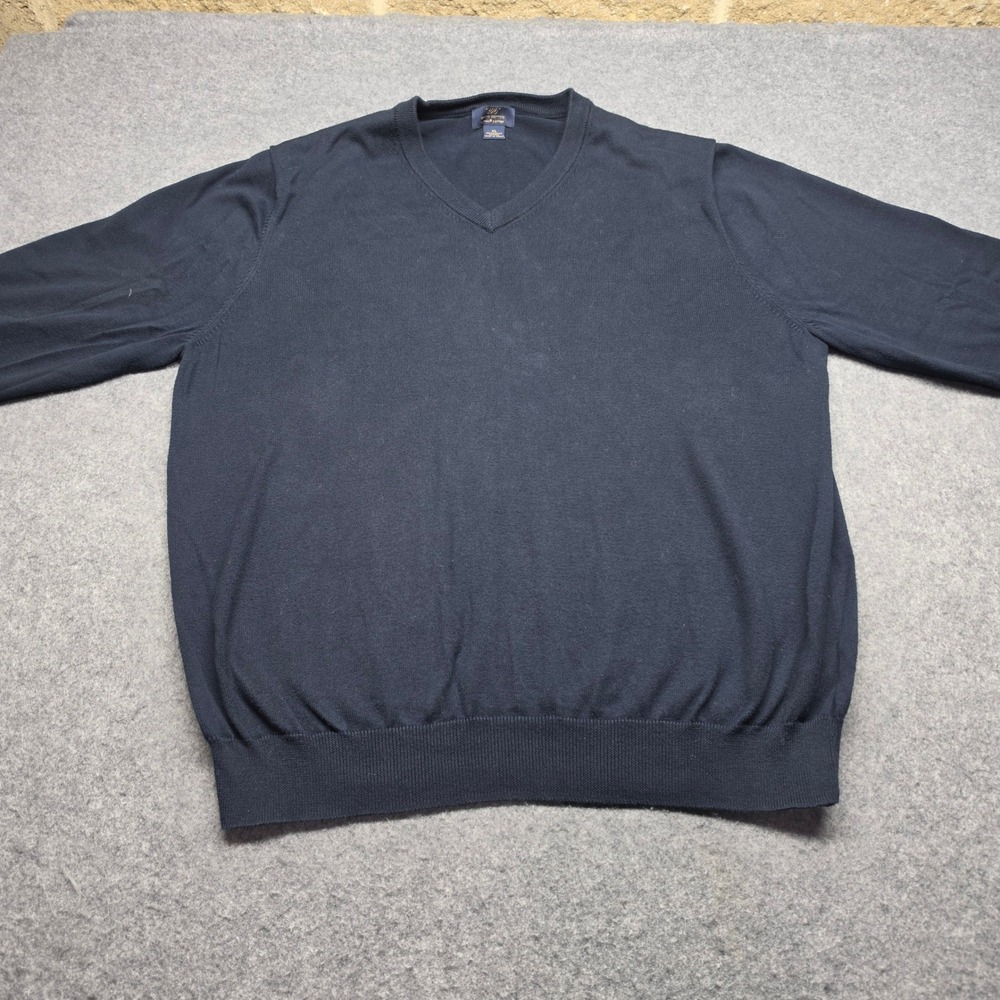 Brooks Brothers 346 Mens XL Navy Blue 100% Supima Cotton V-Neck Sweater